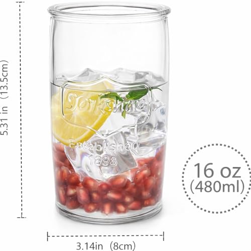 16 oz Mason Jar Drinking Glasses - Set of 6 Vintage Glass Tumblers