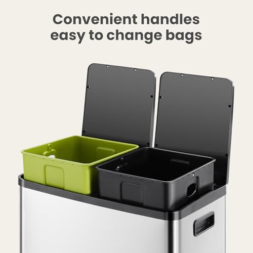 Dual Kitchen Trash Can 16-Gallon Stainless Steel Step Garbage Bin