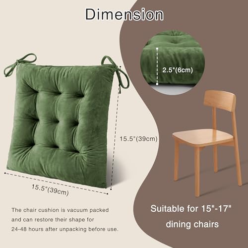 4-Pack Velvet Dining Chair Cushions, 15.5" Square Soft Seat Pads with Ties