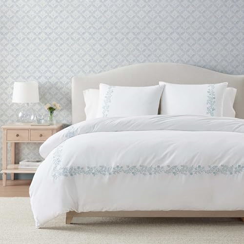 Martha Stewart 100% Cotton Queen Duvet Cover Set - 3-Piece Floral Bedding