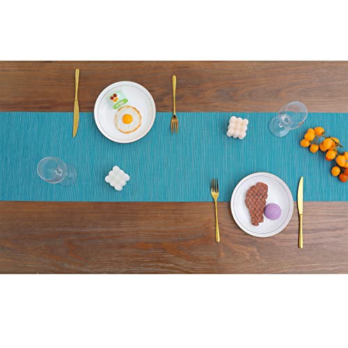 Woven Vinyl Placemats Set of 4, Heat Resistant Non-Slip Table Mats - Teal Blue