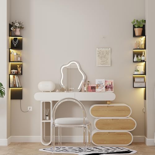5-Tier Corner Wall Shelf with RGB LED Lighting, 49-Inch Floating Display
