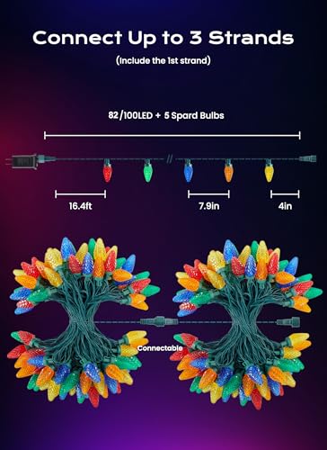 Minetom Multicolor 82FT LED Christmas String Lights with 100 Connectable Bulbs & 8 Modes