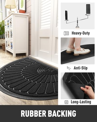 Semicircular Non-Slip Rubber Door Mat 17"x30" - Heavy Duty Dirt Trapper