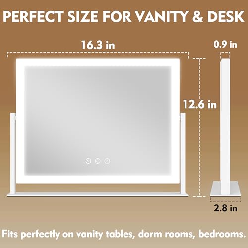 ROLOVE Lighted Makeup Mirror 16.3"x12.6", Hollywood Vanity with 10X
