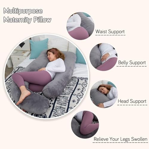AMCATON 60-Inch U-Shaped Pregnancy Body Pillow with Velvet Cover - Dark Grey