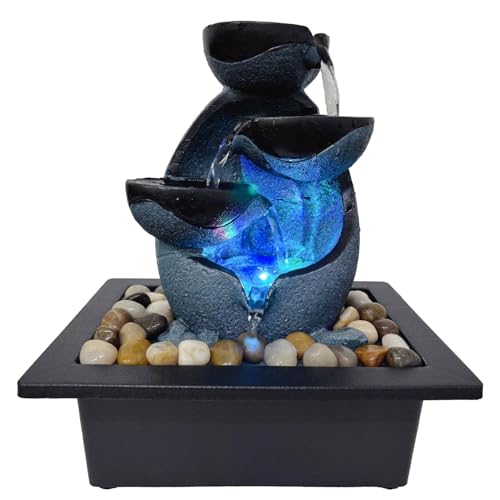 Indoor Tabletop Water Fountain with LED Lights & Pebbles for Desk