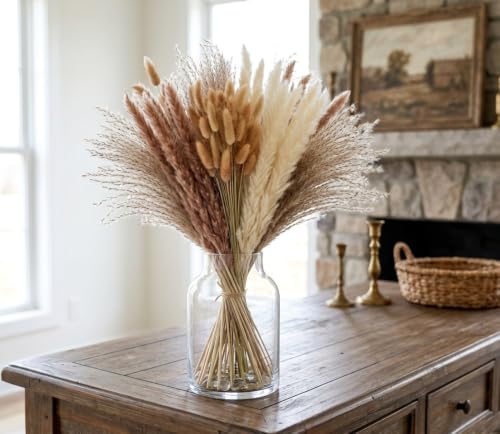 110-Stem Dried Pampas Grass Bouquet - 17-Inch Boho Floral Decor