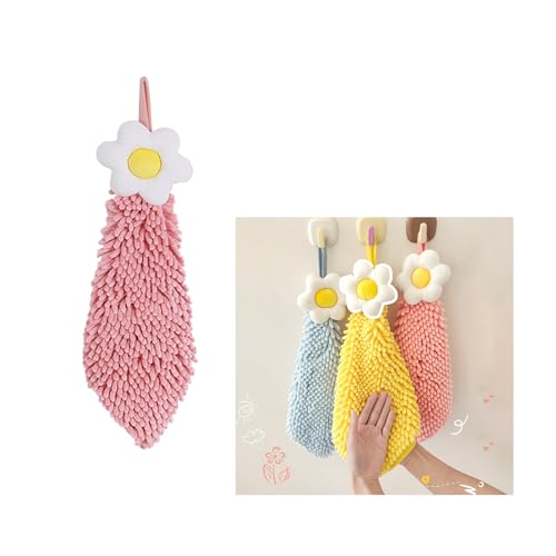 Flower Chenille Hand Towel with Hanging Loop - Quick Dry Kitchen Towel