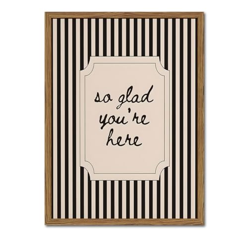 So Glad You're Here Wall Art - 12x16 Black and White Welcome Quote Canvas Print with Wood Frame