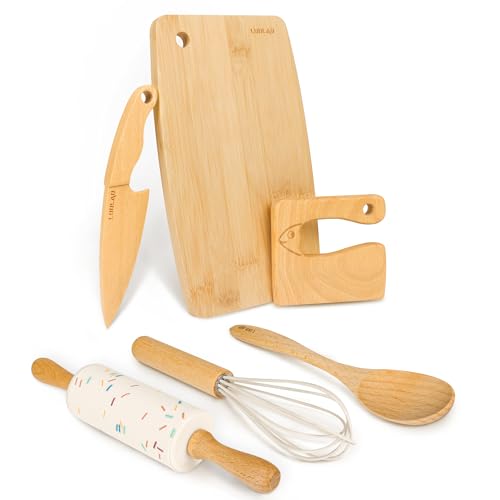 Wooden Kids Safe Knife and Toddler Baking Set for Real Cooking 6-Piece