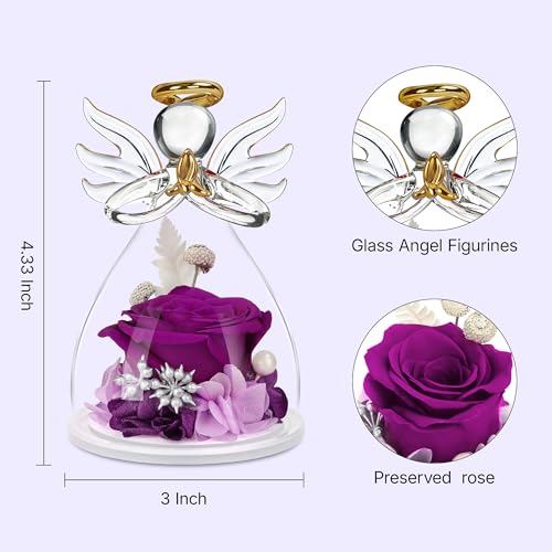 Preserved Rose in Glass Angel Figurine - Lasting Keepsake for Women