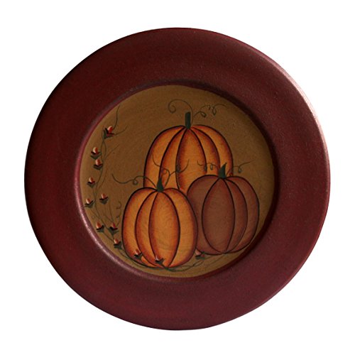 Primitive Painted Pumpkin Decorative Wood Plate, 9.75-Inch Rustic Fall Decor