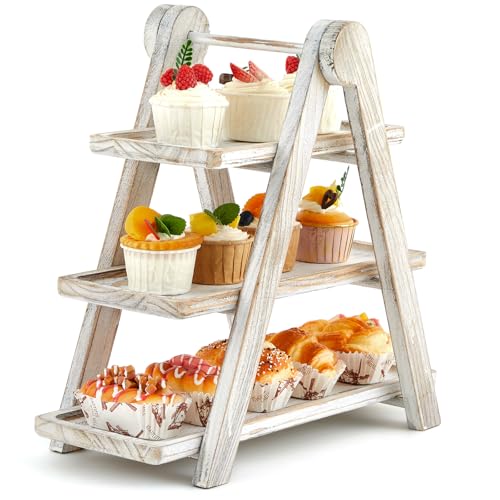 Rustic 3 Tier Wooden Cupcake Stand Ladder - Beeveer Party Dessert Display