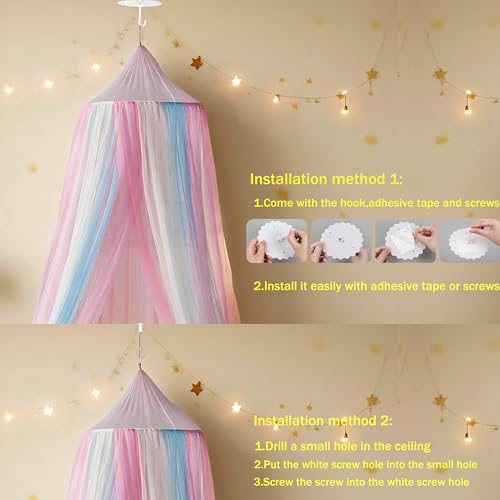 Rainbow Bed Canopy for Girls Room - Kids Princess Hanging Bed Net