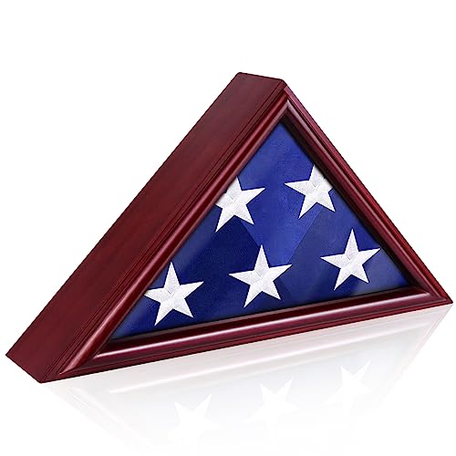 Triangle Flag Display Case for 3x5 American Flag, Mahogany Shadow Box