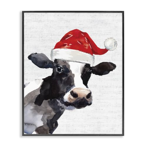 Country Cow Santa Holiday Farmhouse Wall Art - 16x20 Framed Giclée Print