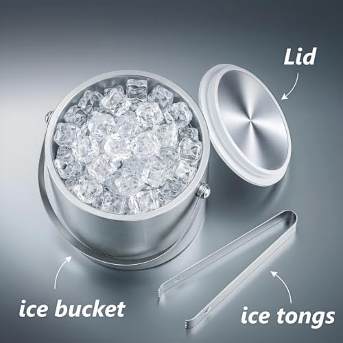 3L Stainless Steel Insulated Ice Bucket with Lid & Tongs for Home Bar