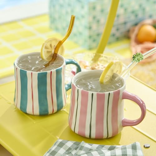 Green & Pink 2-Pack Ceramic Coffee Mugs Set of 2, 12oz Stackable Tea & Coffee Cups