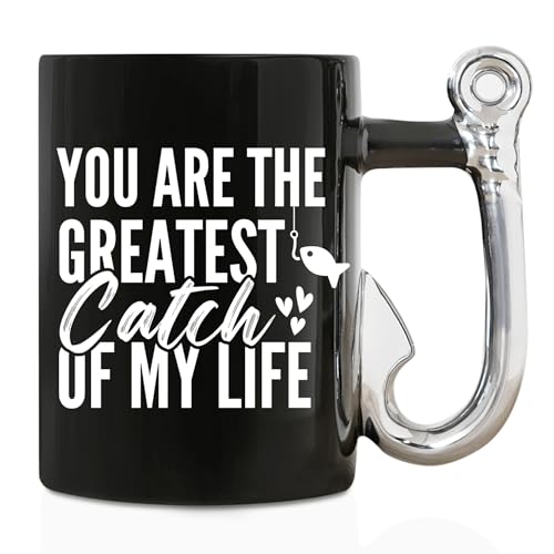 Onebttl Fishing Gift Mug for Husband or Boyfriend – Hook Handle 13.5oz Coffee Cup