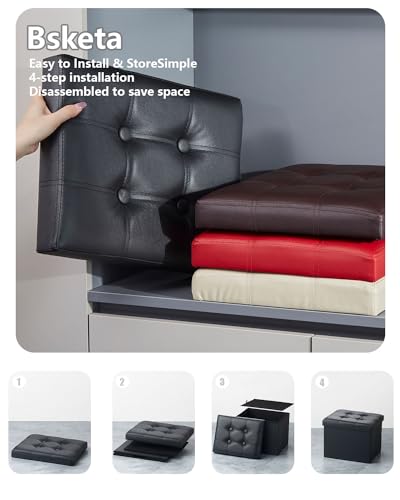 Folding Faux Leather Storage Ottoman - Padded Footstool Bench (17x13 In)