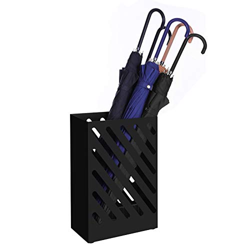 Metal Umbrella Stand with Drip Tray and Hooks, Rectangular Rack