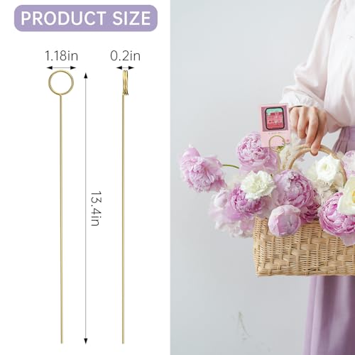30 Pack Gold Floral Card Holder Picks, 13.4-Inch Metal Flower Picks