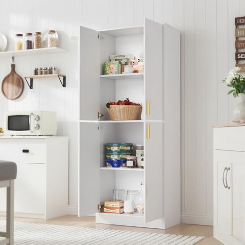 71-Inch Tall Kitchen Pantry Cabinet, 4-Door Freestanding Storage Cupboard