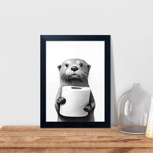 Funny Raccoon Bathroom Wall Art Framed Black and White Canvas Print 8x10