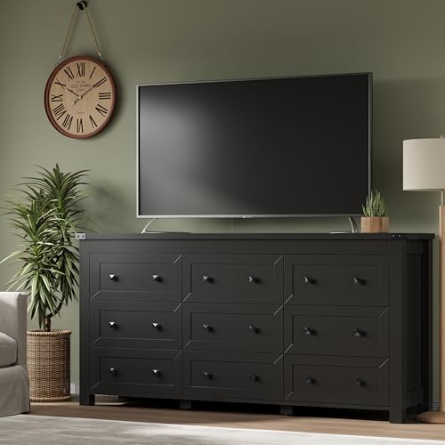 9-Drawer Modern Wooden Dresser and Storage Chest with Metal Handles