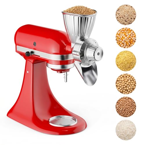 Grain Mill Attachment for Stand Mixers, Metal Flour Mill with 9 Grind Levels