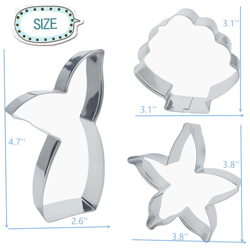 Q-BAKER Mermaid Cookie Cutters Set - Stainless Steel Sea Creatures for Baking