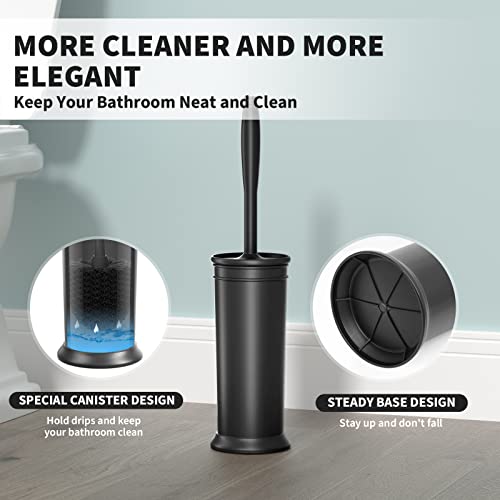 Toilet Brush and Holder Set with 16" Long Handle & Covered Base - Black