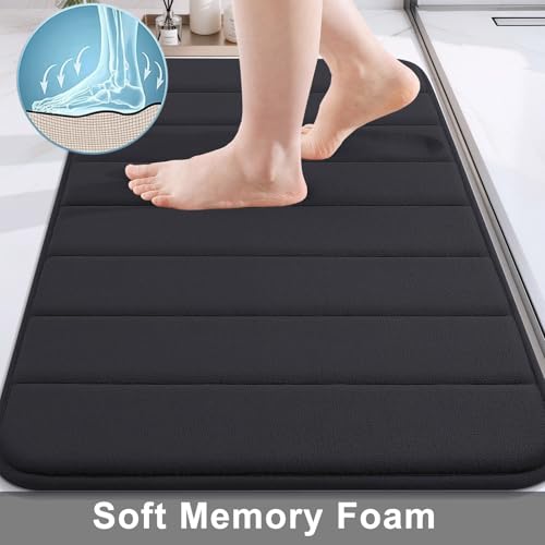 Buganda Memory Foam Bath Mat 30x20 Ultra Soft Absorbent Black Rug