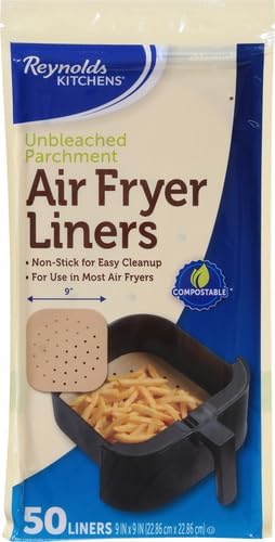 Reynolds Kitchens Air Fryer Liners - Disposable Unbleached Parchment Paper Sheets, 150 Count