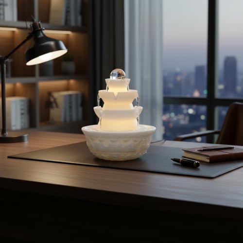3-Tier Tabletop Water Fountain with LED Light & Quiet Pump for Relaxing Decor