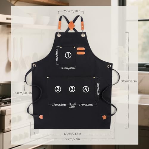 Water-Resistant Canvas Kitchen Apron with Large Pockets for Cooking & BBQ