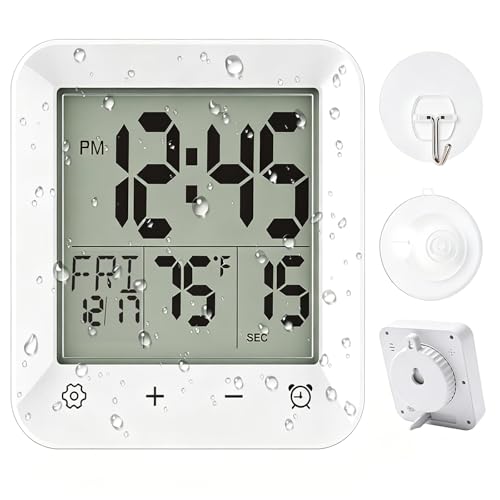 Waterproof Digital Bathroom Shower Clock with Countdown Timer and Temp