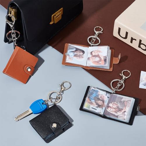 4 Pack 2.5-Inch Mini Photo Album Keychain Leather Pocket Photo Holder