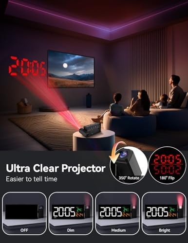 Projection Alarm Clock for Bedroom Ceiling - 180° Rotatable Digital Clock