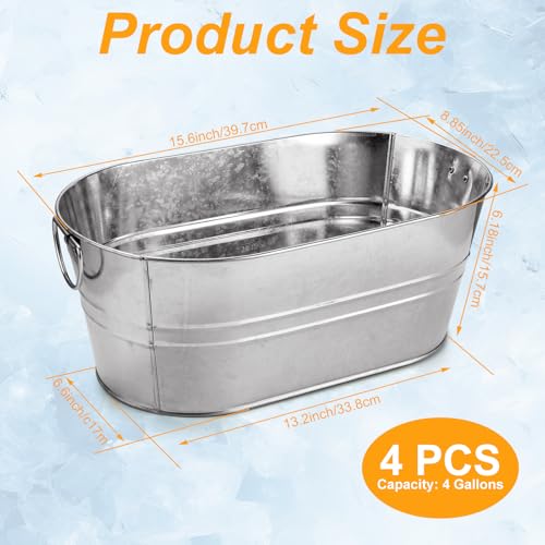 4 Pcs Galvanized Beverage Buckets 3.4 Gallon Ice Tubs for Parties with Handles