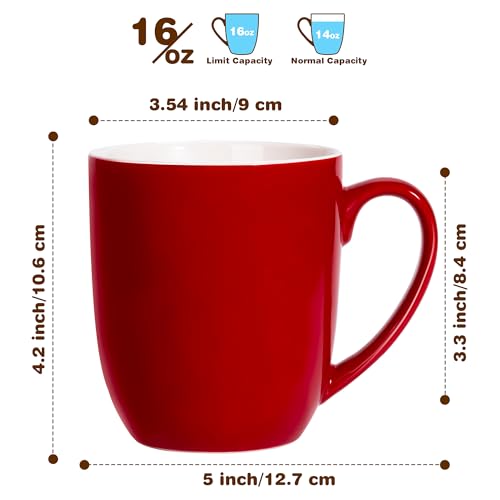 Urbanstrive Red Ceramic Coffee Mug Set of 4 16oz Tea Cups - Durable & Microwave Safe