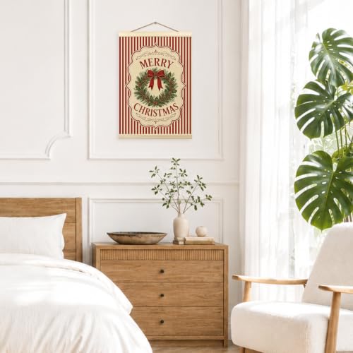 Madalo Christmas-1 Red Striped Wreath Wall Art Poster 12x16 Inch