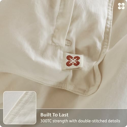 100% Organic Cotton Queen Duvet Cover Set with 2 Pillow Shams - Ivory