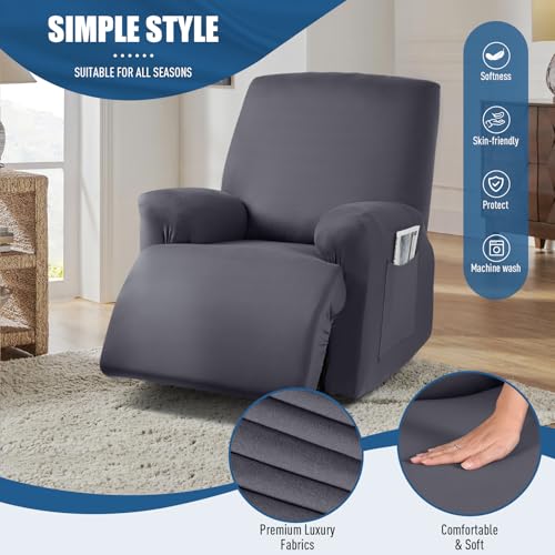 Stretch Recliner Chair Cover - 3-Piece Fitted Slipcover, Dark Gray