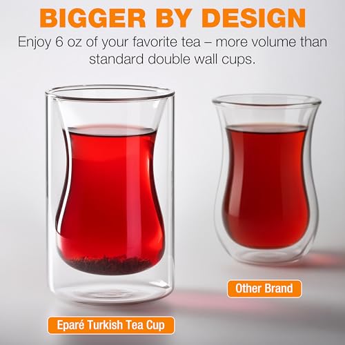 Eparé Double-Wall Turkish Tea Glasses Set of 2, 6 oz Borosilicate Insulated Cups