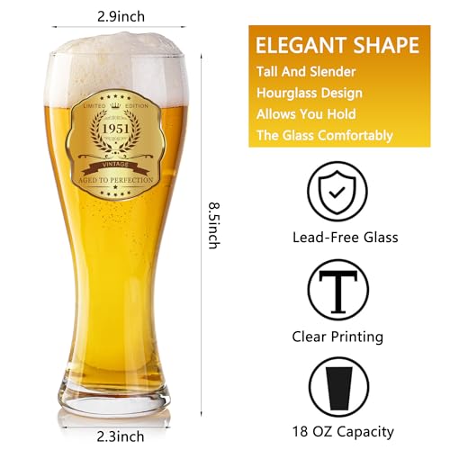75th Birthday Beer Glass and Coaster Gift Set - 1951 Aged to Perfection