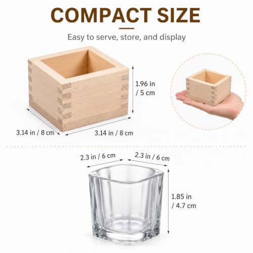 Japanese Sake Cups Set with Square Glass & Wooden Box | Traditional Drinkware