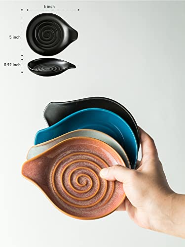 Large Ceramic Spoon Rest for Stove Top, Modern Black Kitchen Utensil Holder