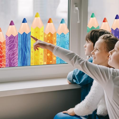 Colorful Pencil Window Clings - 9 Sheets Back to School Decals